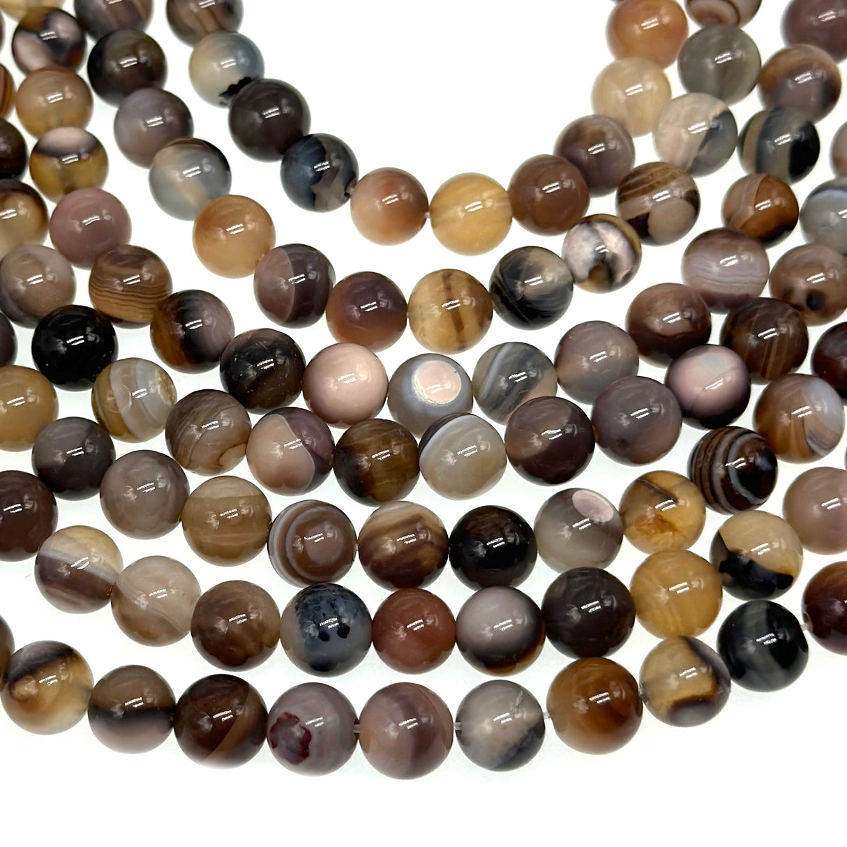 8mm dark gray striped agate beads - Round - Smooth - 15" strand - approx. 50 beads