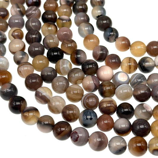 8mm dark gray striped agate beads - Round - Smooth - 15" strand - approx. 50 beads ST2-7