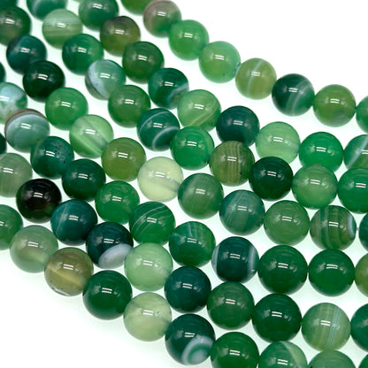 8mm - Green Striped Agate - Round - Smooth - 15" strand - approx. 50 beads ST2-1