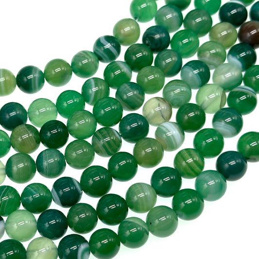 8mm - Green Striped Agate - Round - Smooth - 15" strand - approx. 50 beads ST2-1