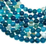 8mm blue striped agate beads (dyed) - round - smooth - 15" strand - approx. 50 beads