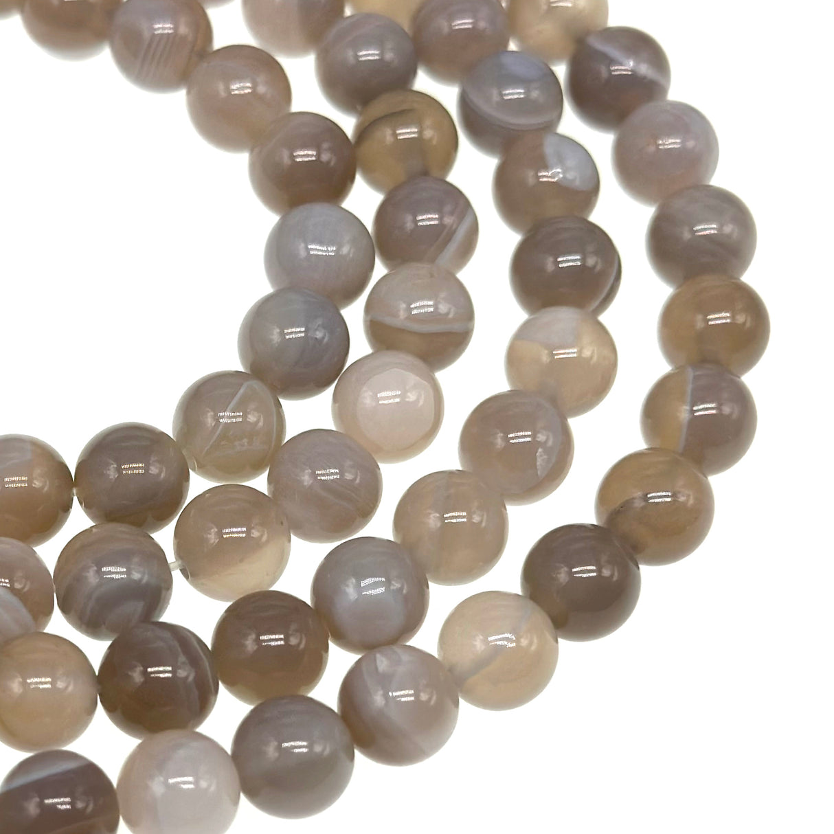 8mm - Light Gray Striped Agate - Round - Smooth - 15" strand - approx. 50 beads ST2-2