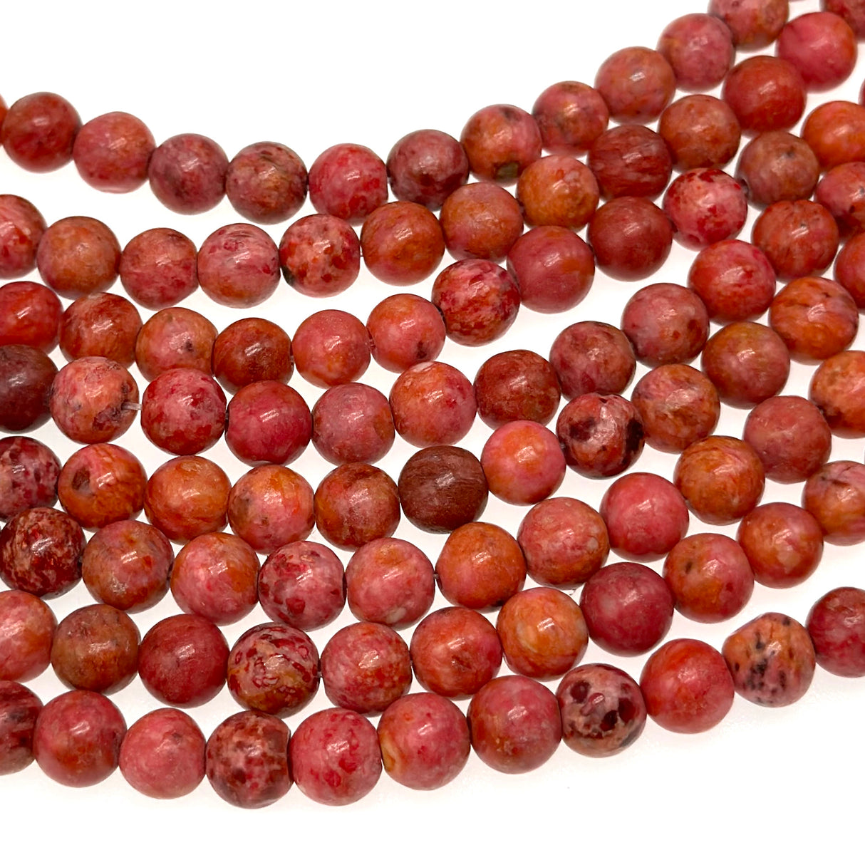 8mm pink & orange crazy agate - round - smooth