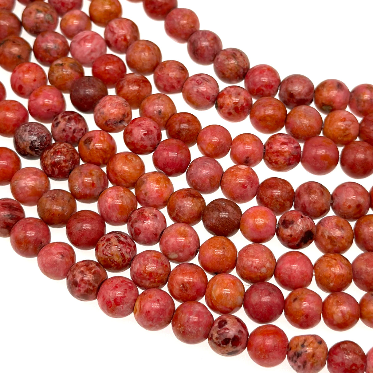 8mm pink & orange crazy agate - round - smooth