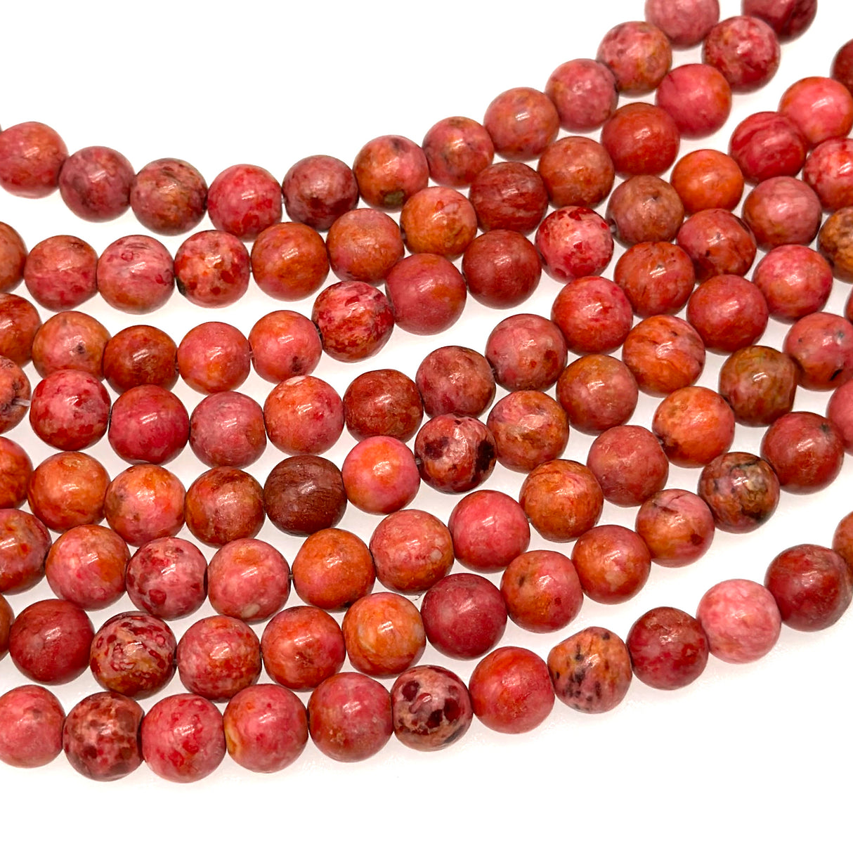 8mm pink & orange crazy agate - round - smooth