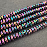 6mm rainbow electroplated hematite beads - rondelle - faceted - 15" strand - approx. 100 beads