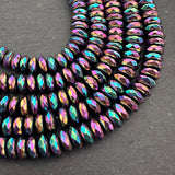 6mm rainbow electroplated hematite beads - rondelle - faceted - 15" strand - approx. 100 beads