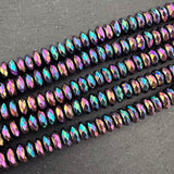 6mm rainbow electroplated hematite beads - rondelle - faceted - 15" strand - approx. 100 beads