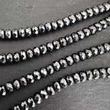 6mm black electroplated hematite beads- rondelle - faceted - 15" strand - approx. 100 beads