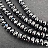 6mm black electroplated hematite beads- rondelle - faceted - 15" strand - approx. 100 beads