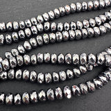 6x3mm silver electroplated hematite beads - rondelle - faceted - 15" strand - approx. 65 beads