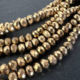 6mm gold electroplated hematite beads - rondelle - faceted - 15" strand - approx. 100 beads