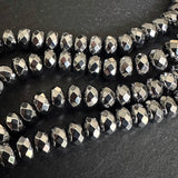 6mm platinum silver electroplated hematite - rondelle - faceted - 15" strand - approx. 65 beads