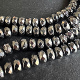 6mm platinum silver electroplated hematite - rondelle - faceted - 15" strand - approx. 65 beads