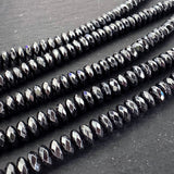 6x3mm black electroplated hematite beads - rondelle - faceted - 15" strand - approx. 125 beads