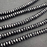 6x3mm black electroplated hematite beads - rondelle - faceted - 15" strand - approx. 125 beads