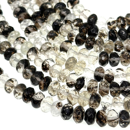 8x5mm · BLACK WATERMELON STONE · rondelle · faceted · 15" strand · approx. 70 beads · G22-2