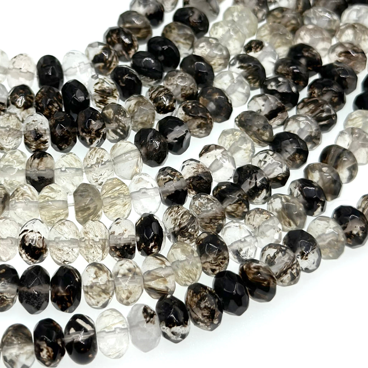 8x5mm · BLACK WATERMELON STONE · rondelle · faceted · 15" strand · approx. 70 beads · G22-2