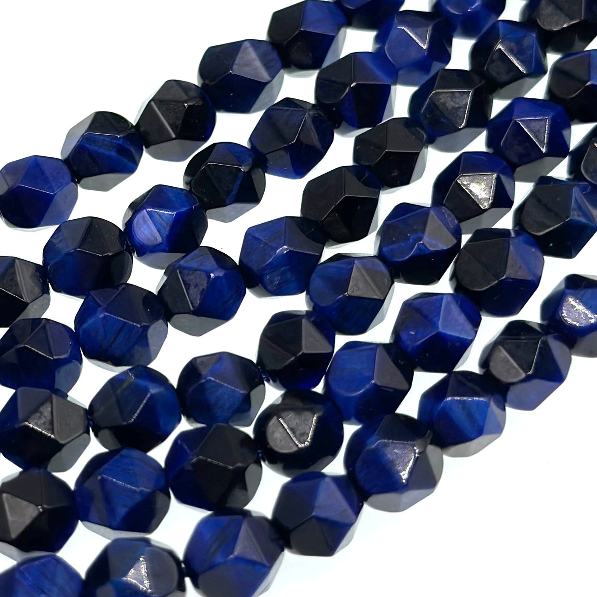 8mm dark blue tiger eye - star cut - faceted - 15" strand - approx. 45 beads