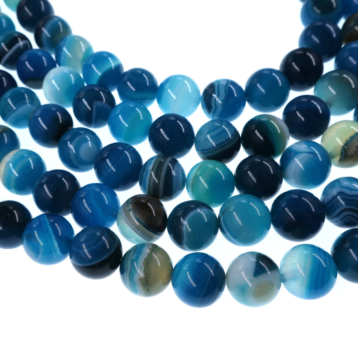 10mm blue striped agate beads - round - smooth - 15" strand - approx. 35 beads ST3-1