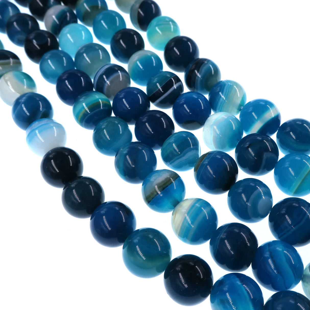 10mm blue striped agate beads - round - smooth - 15" strand - approx. 35 beads ST3-1