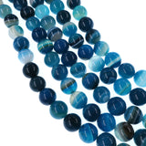 10mm blue striped agate beads - round - smooth - 15" strand - approx. 35 beads ST3-1