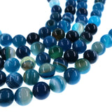 10mm blue striped agate beads - round - smooth - 15" strand - approx. 35 beads ST3-1