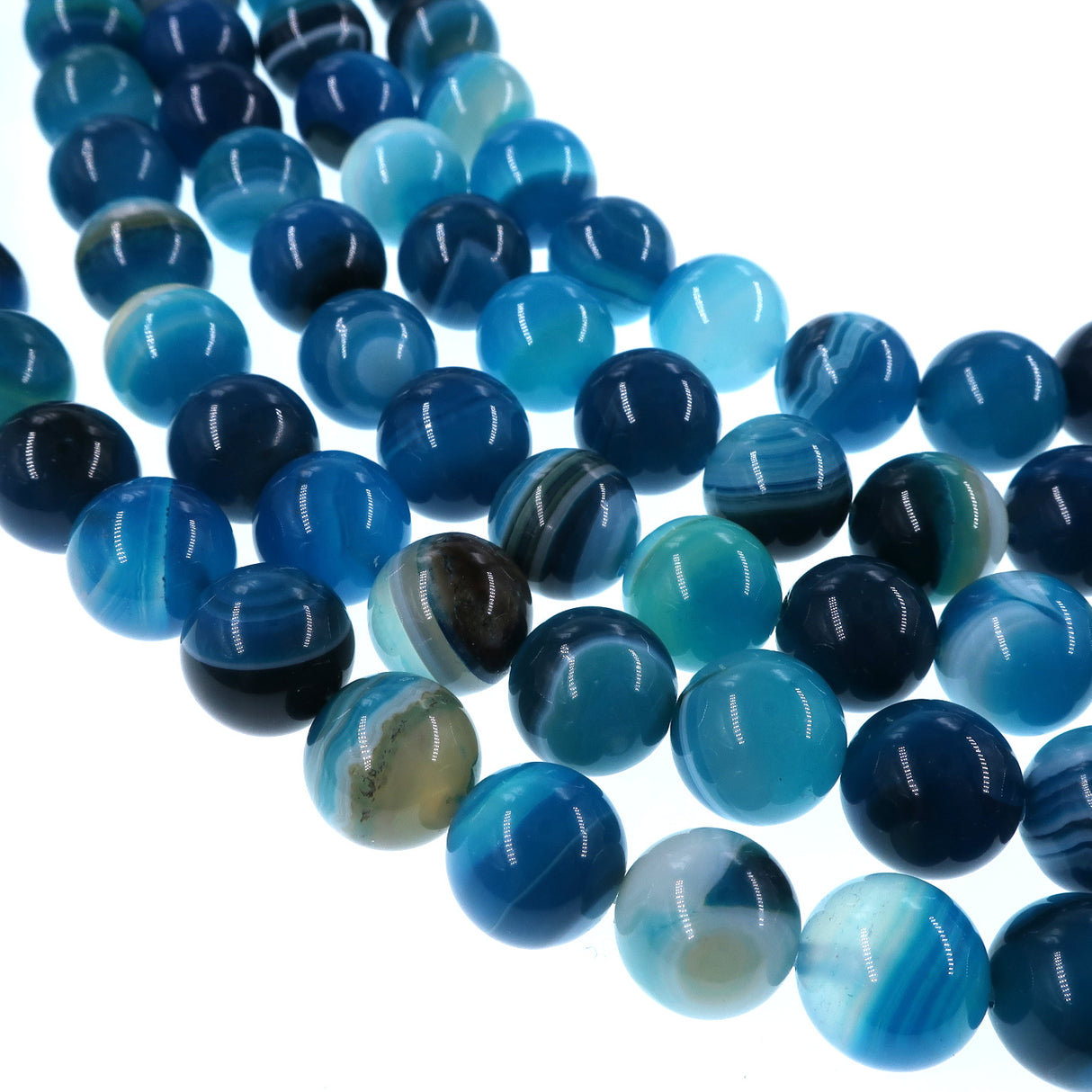 10mm blue striped agate beads - round - smooth - 15" strand - approx. 35 beads ST3-1