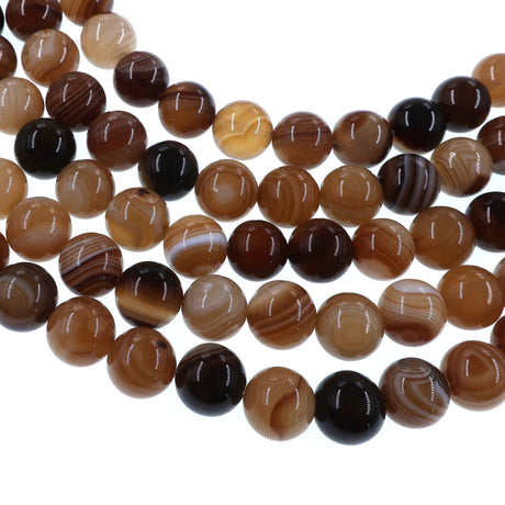 10mm dark brown striped agate beads - round - smooth - 15" strand - approx. 35 beads ST3-2