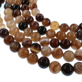 10mm dark brown striped agate beads - round - smooth - 15" strand - approx. 35 beads ST3-2