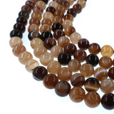 10mm dark brown striped agate beads - round - smooth - 15" strand - approx. 35 beads ST3-2