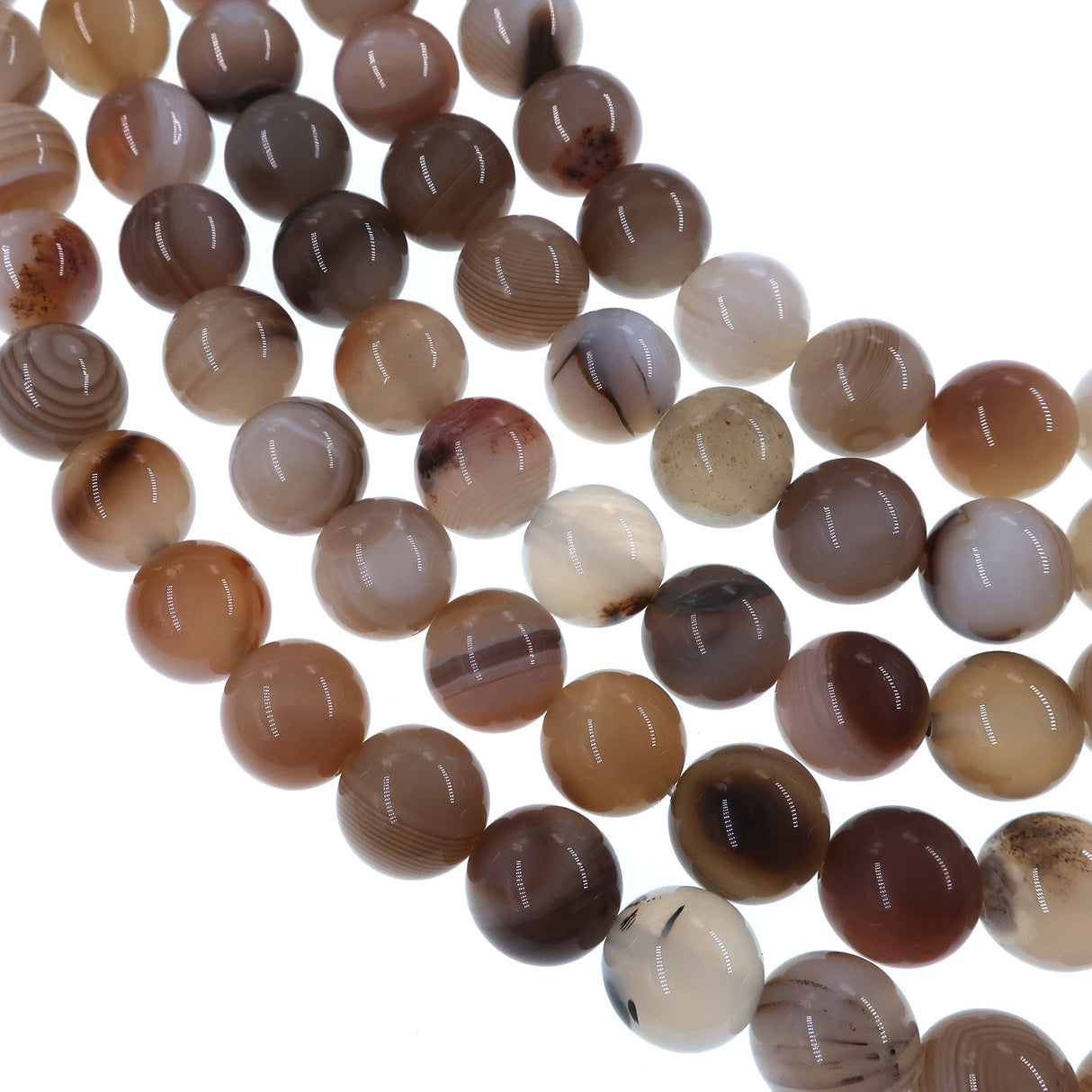 10mm dark gray striped agate beads - round - smooth - 15" strand - approx. 35 beads ST3-3