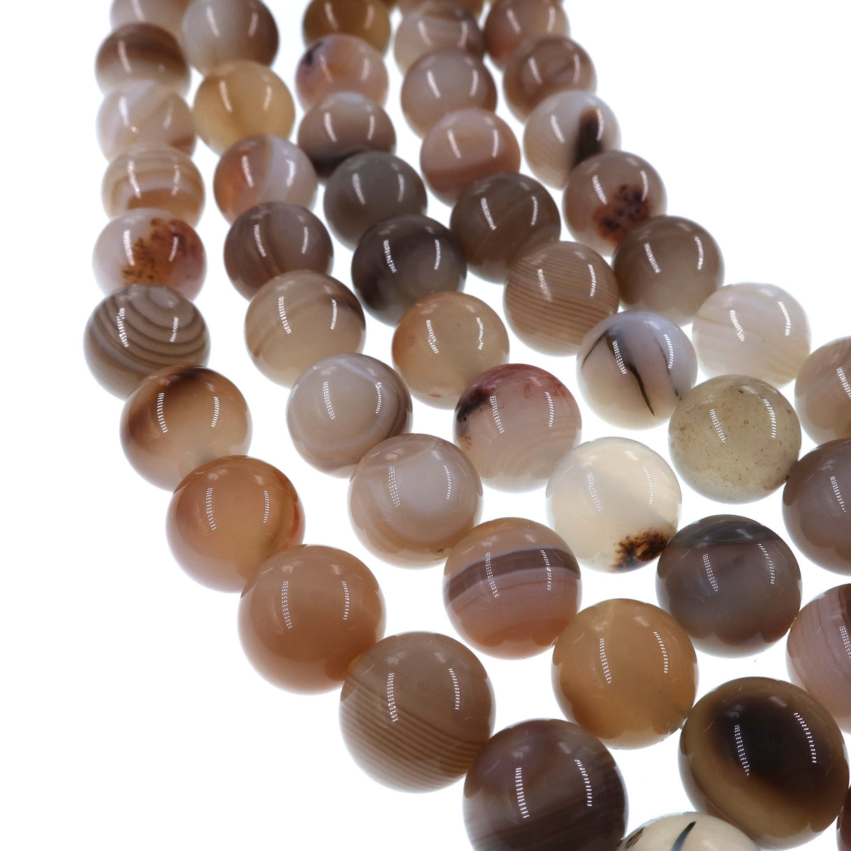 10mm dark gray striped agate beads - round - smooth - 15" strand - approx. 35 beads ST3-3