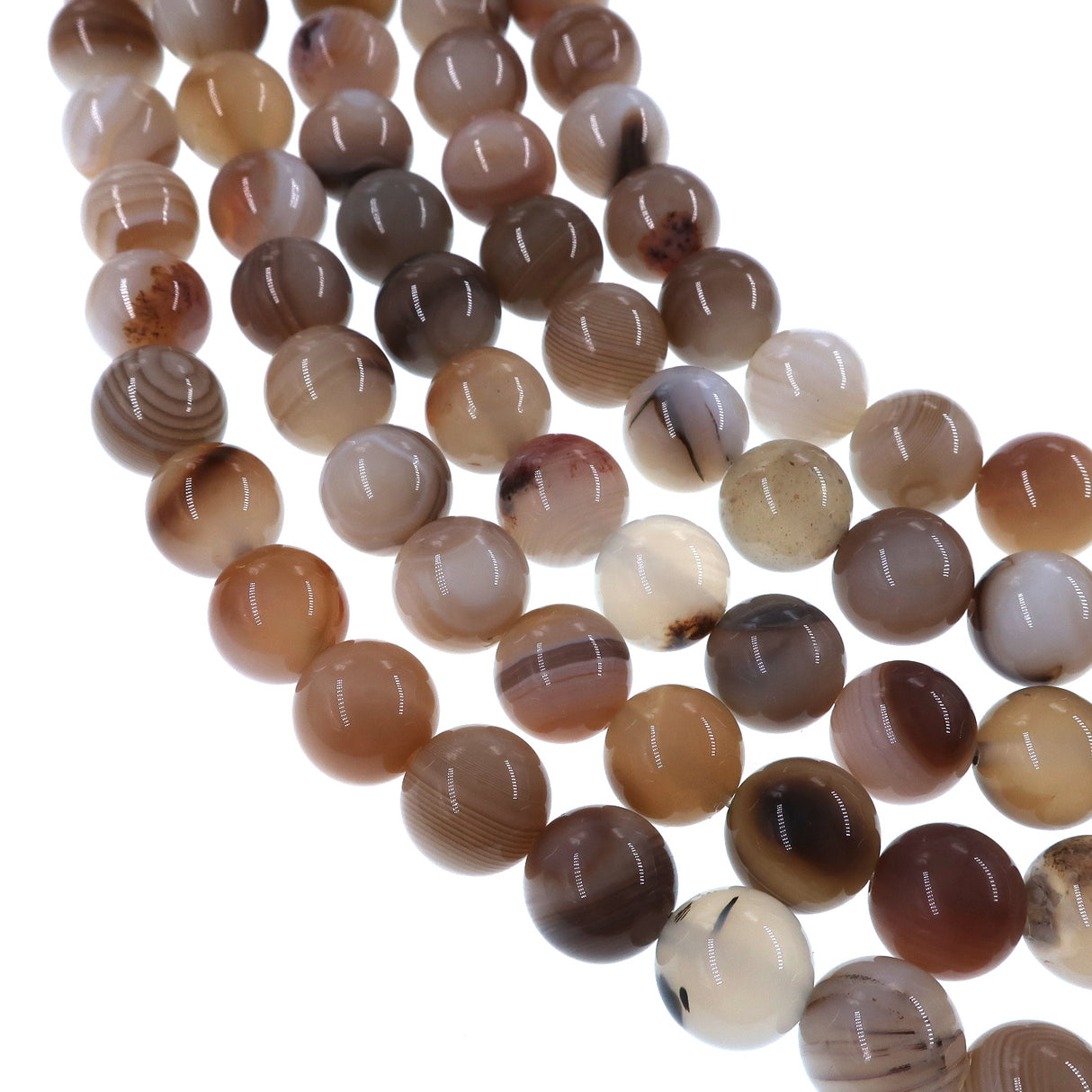 10mm dark gray striped agate beads - round - smooth - 15" strand - approx. 35 beads ST3-3