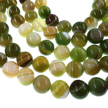 10mm lime green striped agate beads - round - smooth - 15" strand - approx. 35 beads ST3-4