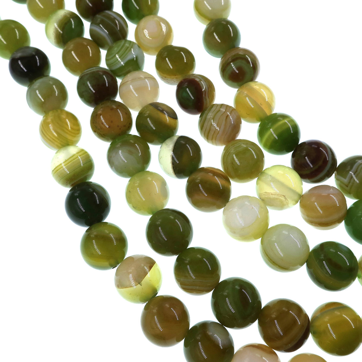 10mm lime green striped agate beads - round - smooth - 15" strand - approx. 35 beads ST3-4