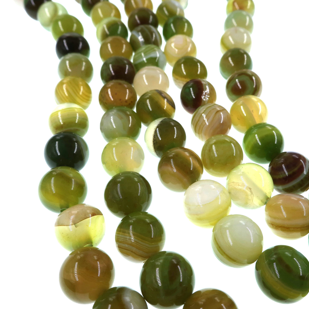 10mm lime green striped agate beads - round - smooth - 15" strand - approx. 35 beads ST3-4