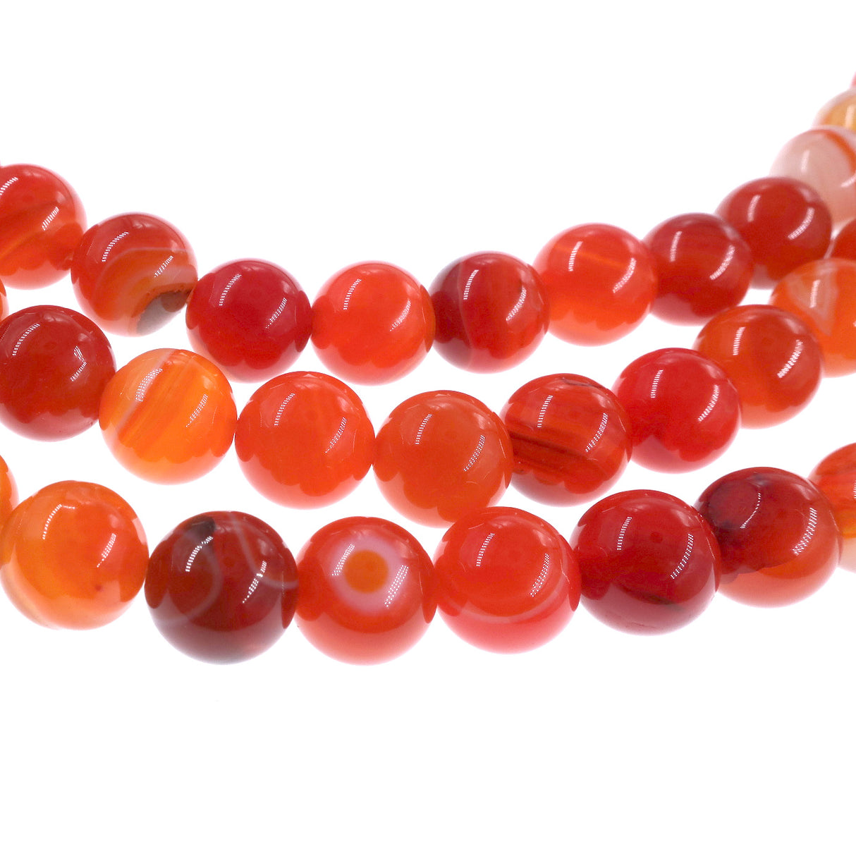 10mm orange striped agate beads - round - smooth - 15" strand - approx. 35 beads ST3-5