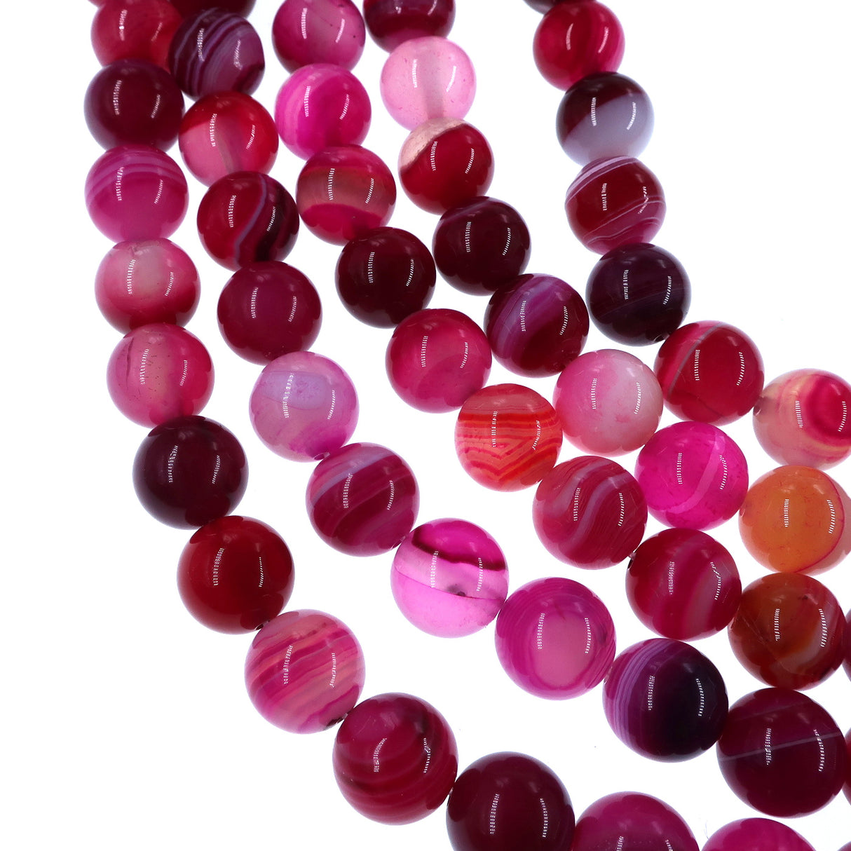 10mm pink striped agate beads - round - smooth - 15" strand - approx. 35 beads ST3-6