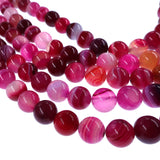 10mm pink striped agate beads - round - smooth - 15" strand - approx. 35 beads ST3-6