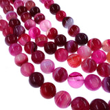 10mm pink striped agate beads - round - smooth - 15" strand - approx. 35 beads ST3-6