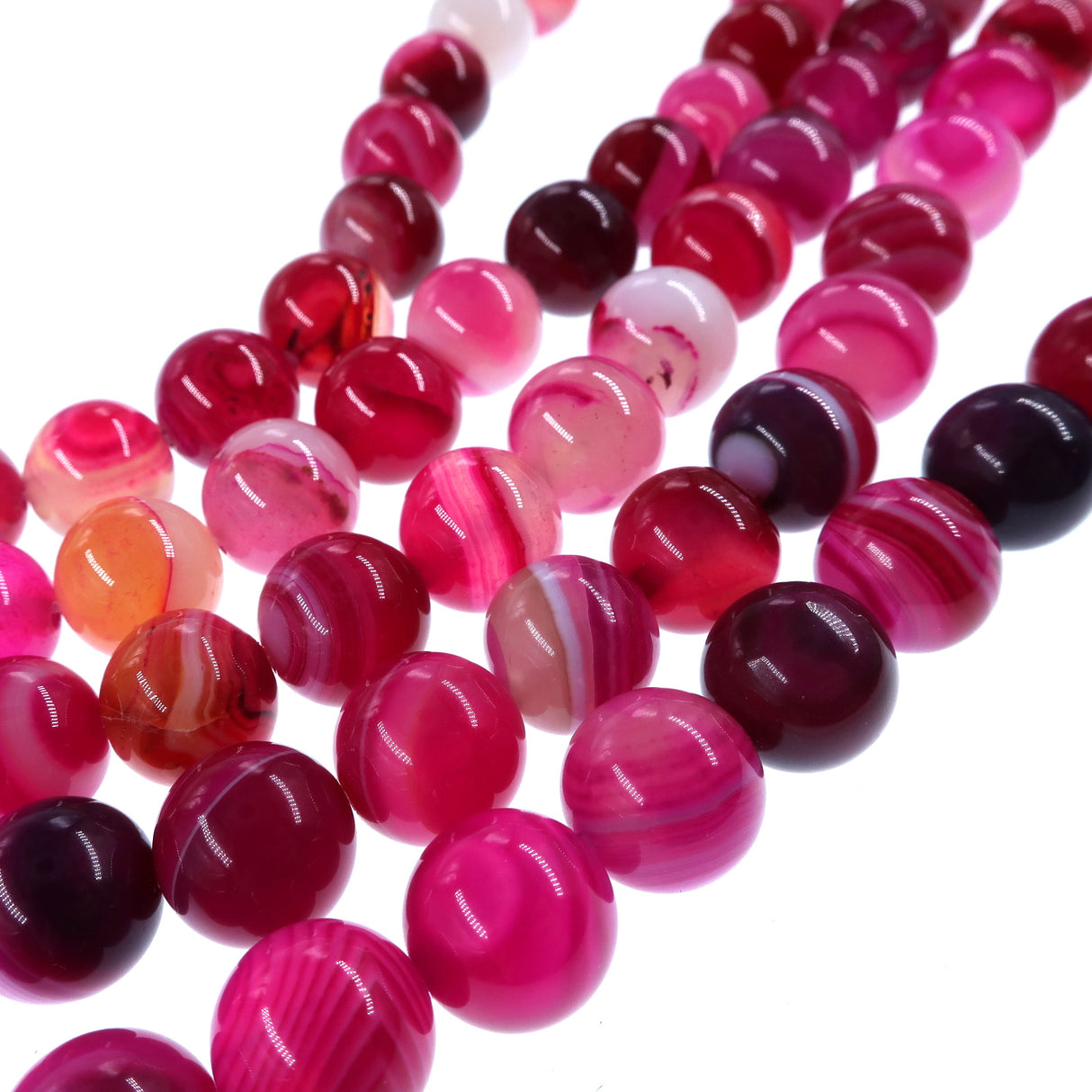 10mm pink striped agate beads - round - smooth - 15" strand - approx. 35 beads ST3-6