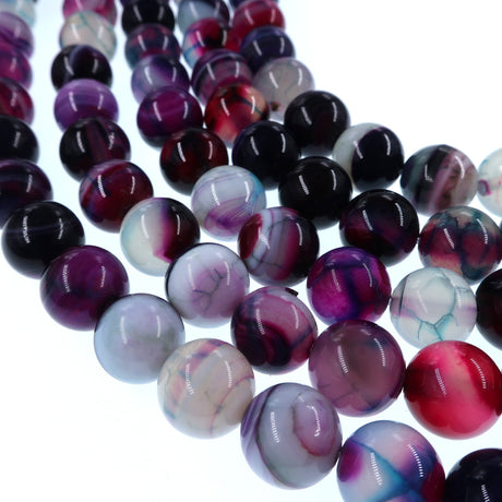 10mm purple & teal striped agate beads - round - smooth - 15" strand - approx. 35 beads ST3-7