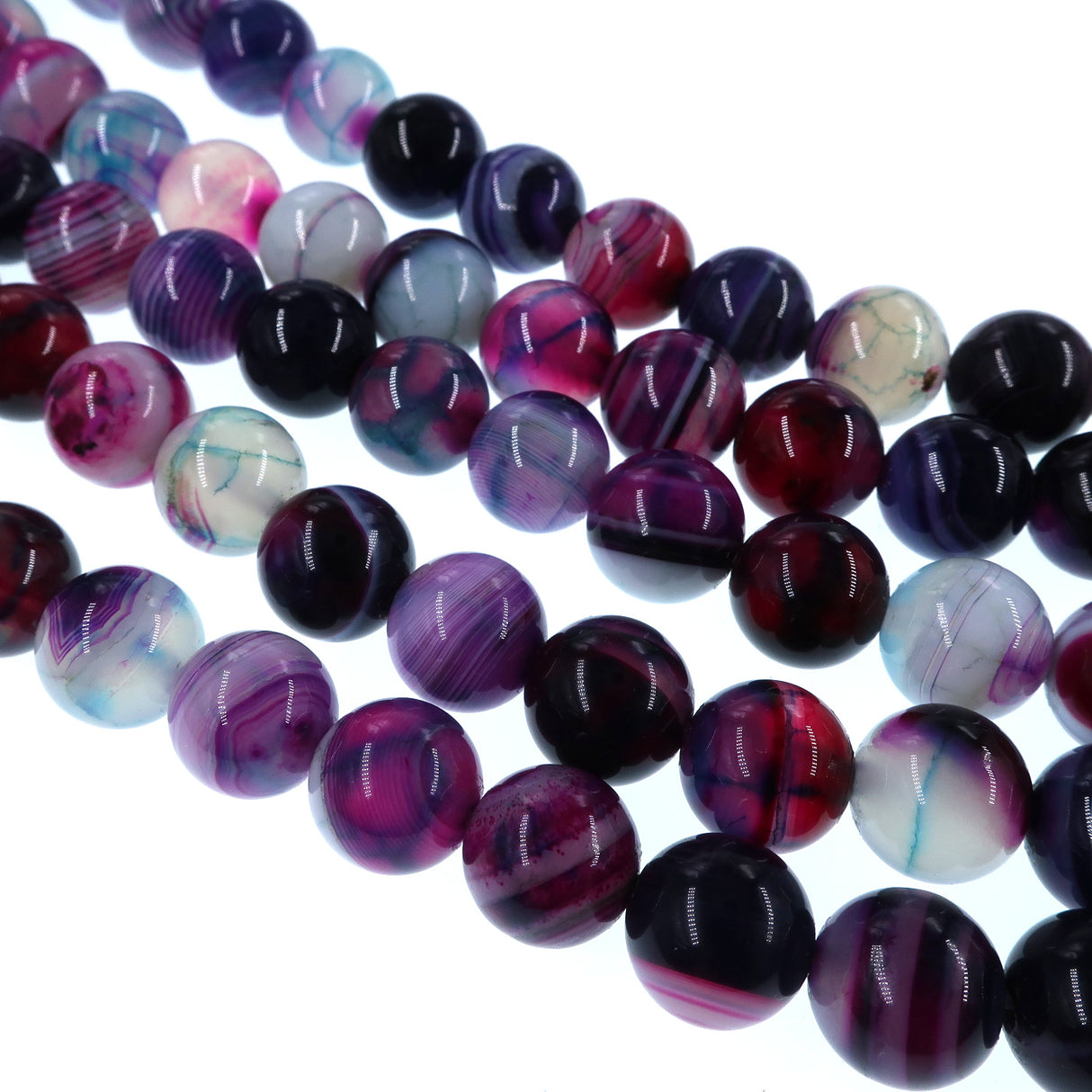 10mm purple & teal striped agate beads - round - smooth - 15" strand - approx. 35 beads ST3-7