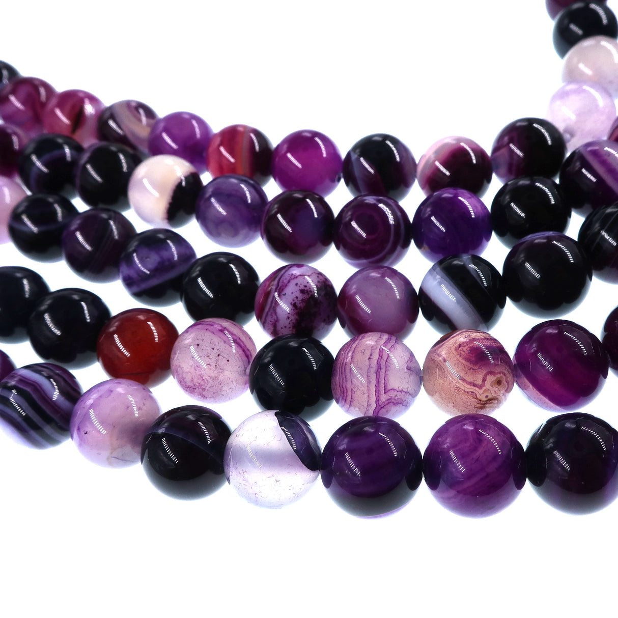 10mm purple striped agate beads - round - smooth - 15" strand - approx. 35 beads ST3-8