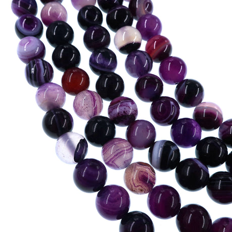 10mm purple striped agate beads - round - smooth - 15" strand - approx. 35 beads ST3-8