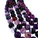 10mm purple striped agate beads - round - smooth - 15" strand - approx. 35 beads ST3-8