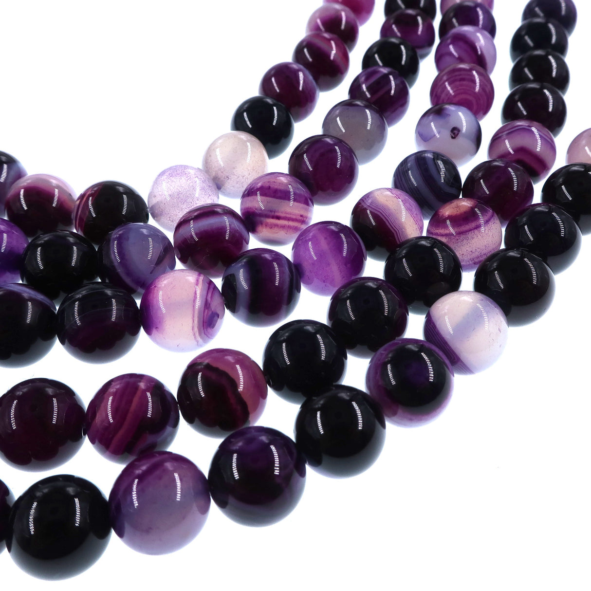 10mm purple striped agate beads - round - smooth - 15" strand - approx. 35 beads ST3-8