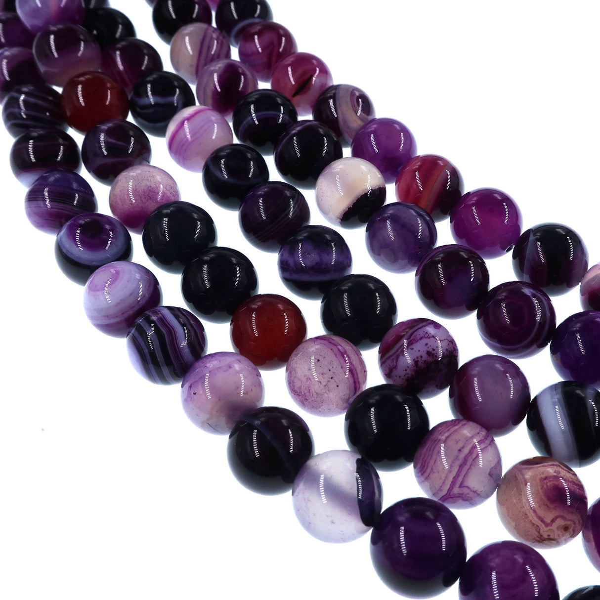 10mm purple striped agate beads - round - smooth - 15" strand - approx. 35 beads ST3-8