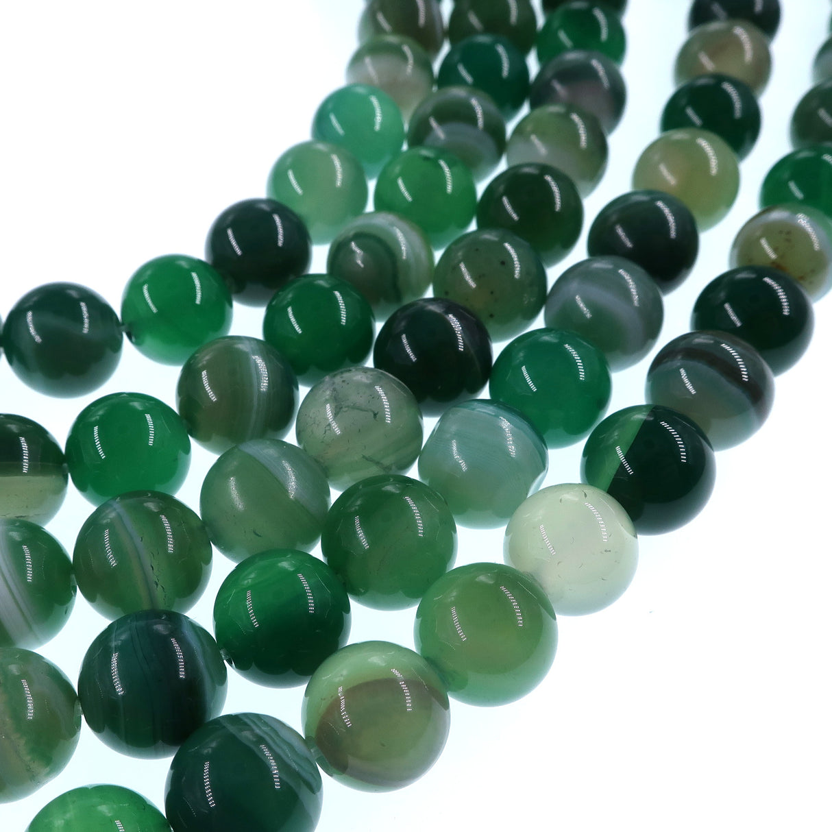 10mm seagreen striped agate beads - round - smooth - 15" strand - approx. 35 beads ST3-9